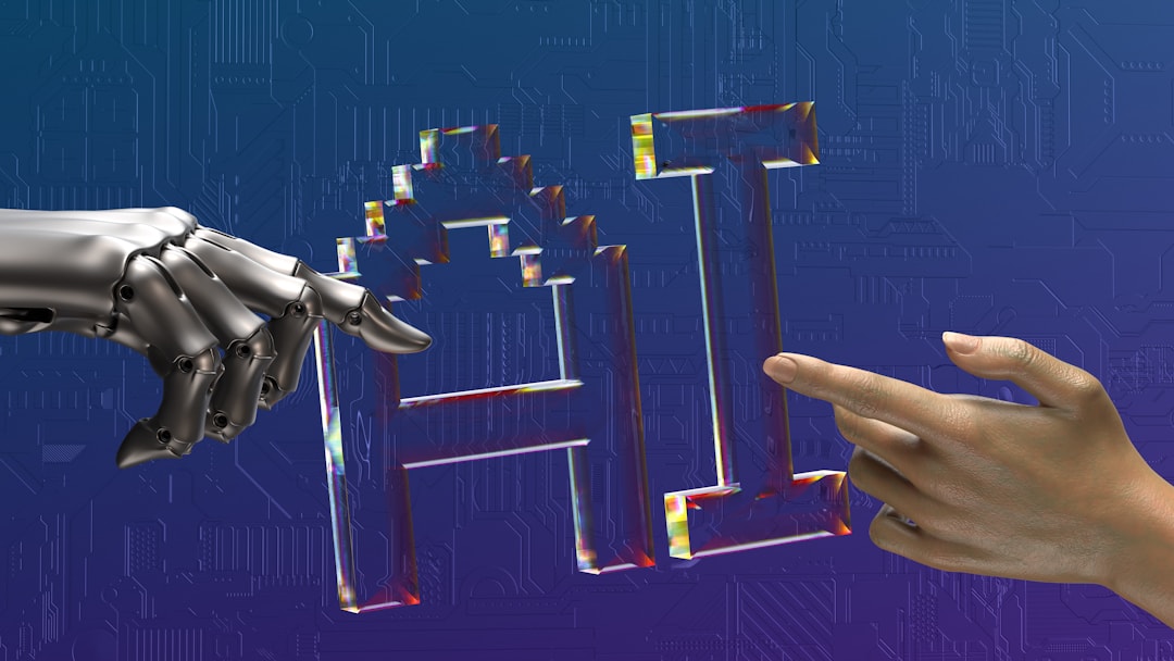 Human and robotic hands representing collaboration between people and artificial intelligence